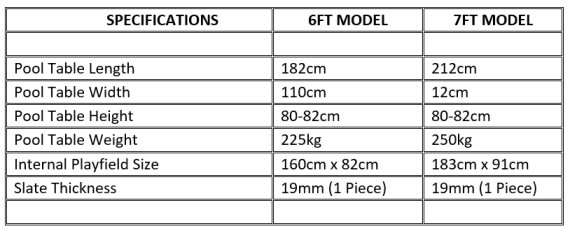 Stealth Pool Table Dimensions