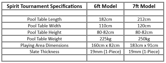 Spirit Tournament Pool Table Dimensions