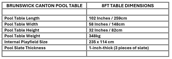 Brunswick Canton 8ft Pool Table Dimensions