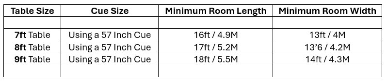 Brunswick Pool Table Room Size Guide Measurements