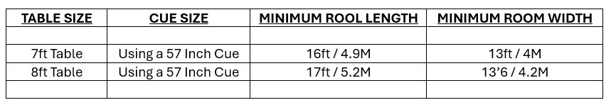 Brunswick Pool Table Room Size Guide Measurements